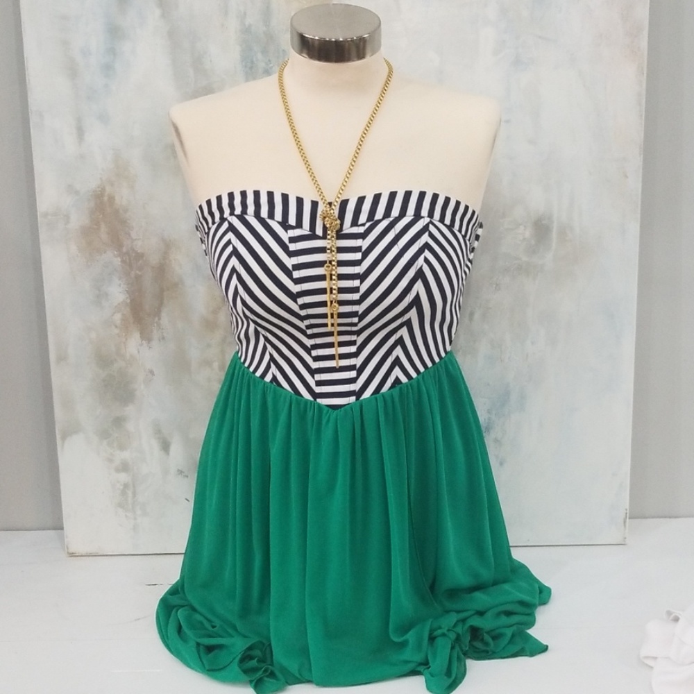 Navy and Green Chevron Midi dress